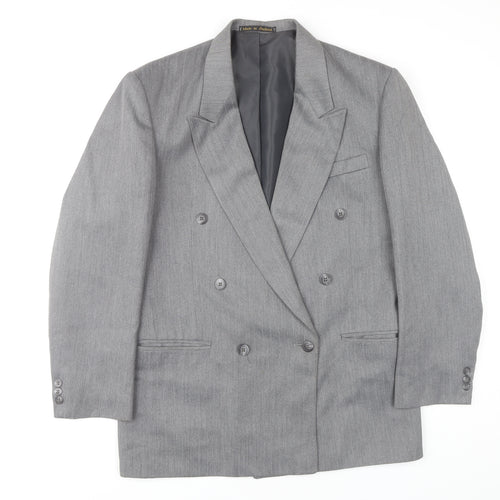Flex Men's Grey 40R Double-Breasted Peak Lapel Blazer