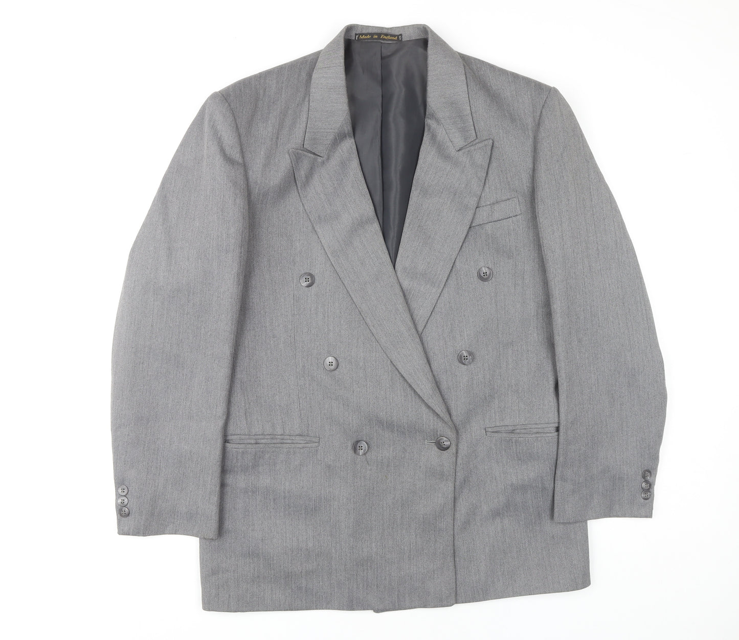 Flex Men's Grey 40R Double-Breasted Peak Lapel Blazer