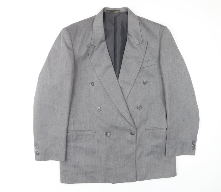 Flex Men's Grey 40R Double-Breasted Peak Lapel Blazer