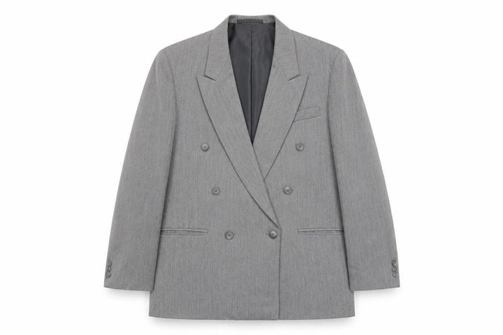 Flex Men's Grey 40R Double-Breasted Peak Lapel Blazer