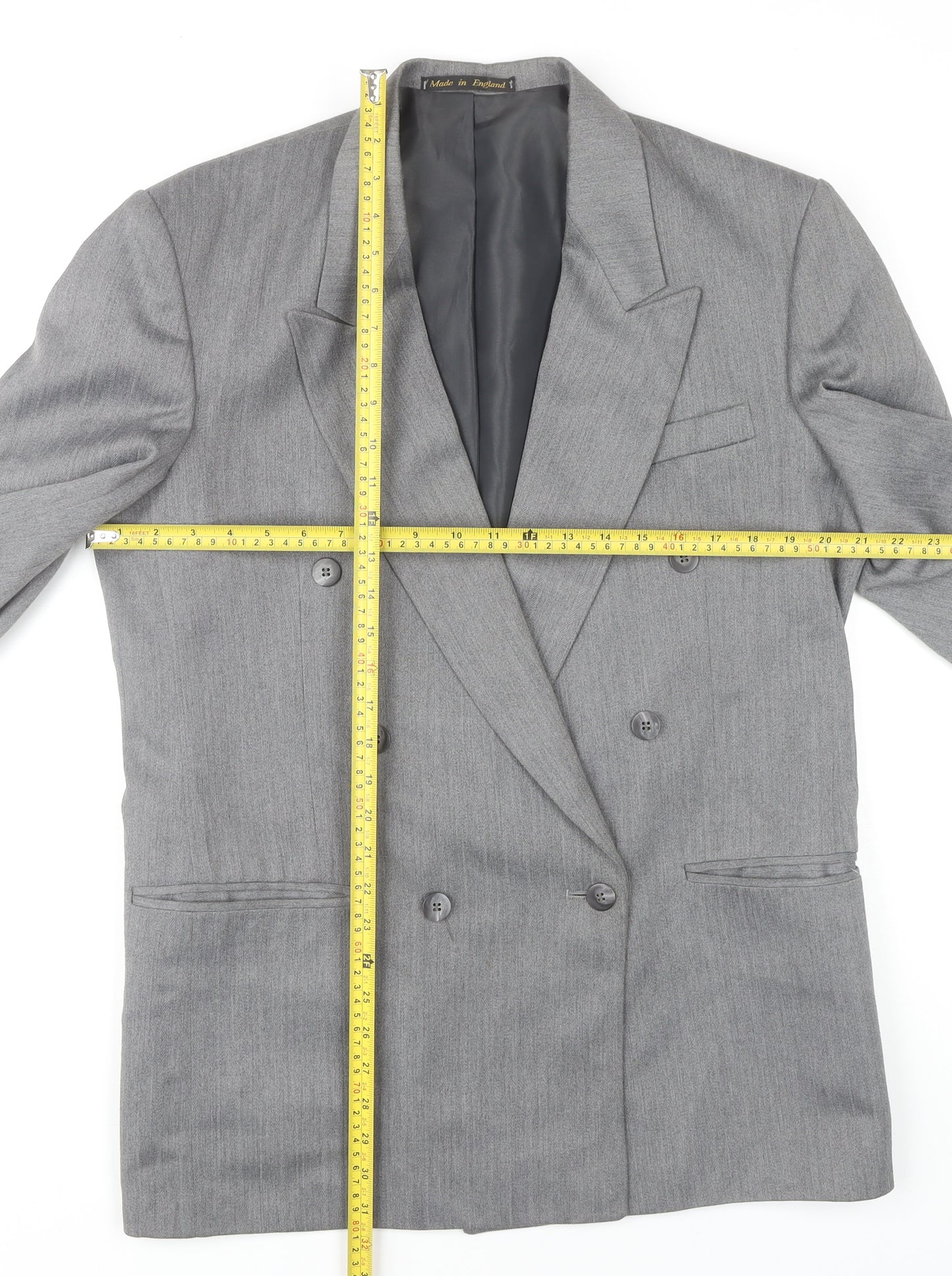 Flex Men's Grey 40R Double-Breasted Peak Lapel Blazer