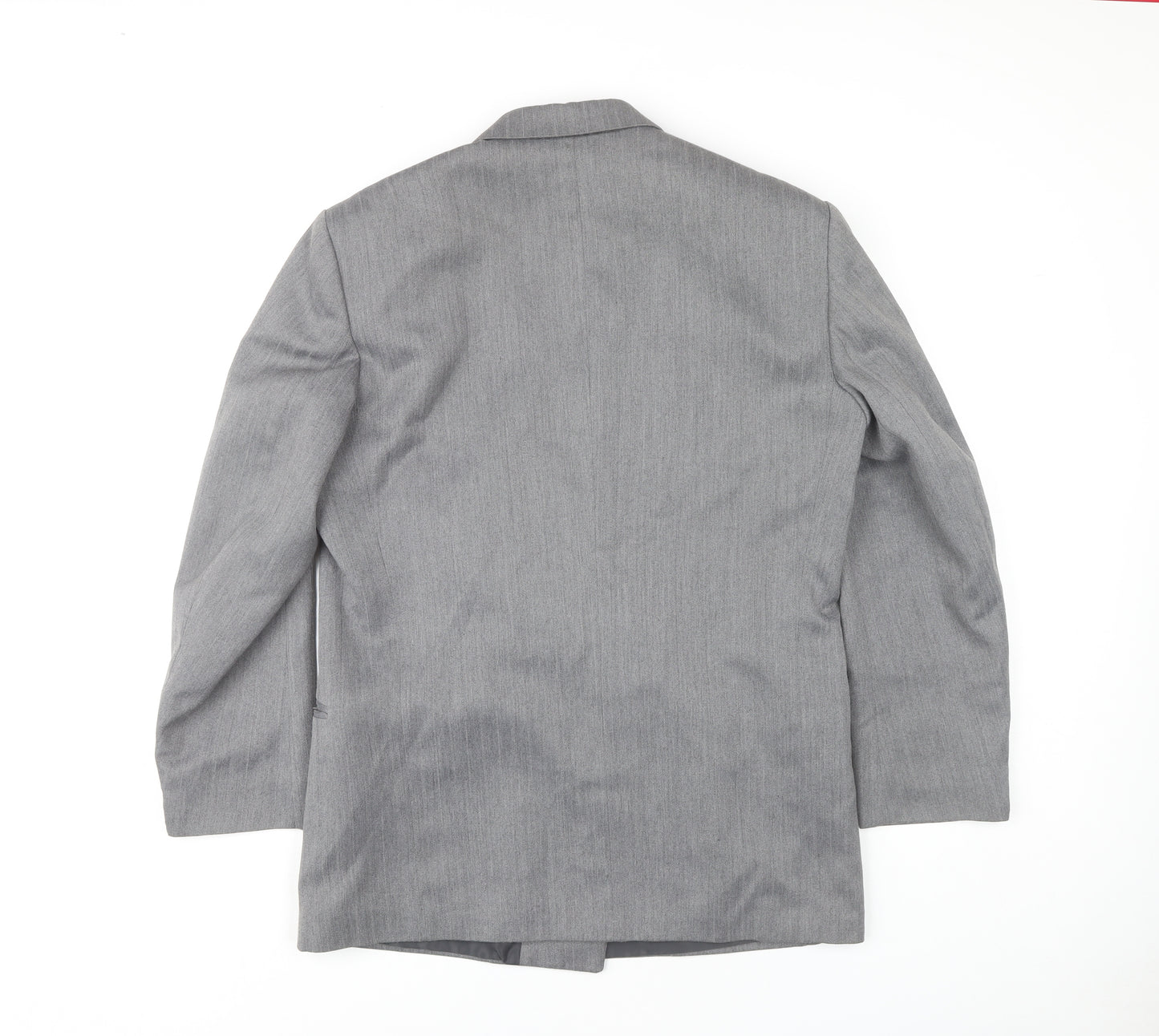 Flex Men's Grey 40R Double-Breasted Peak Lapel Blazer