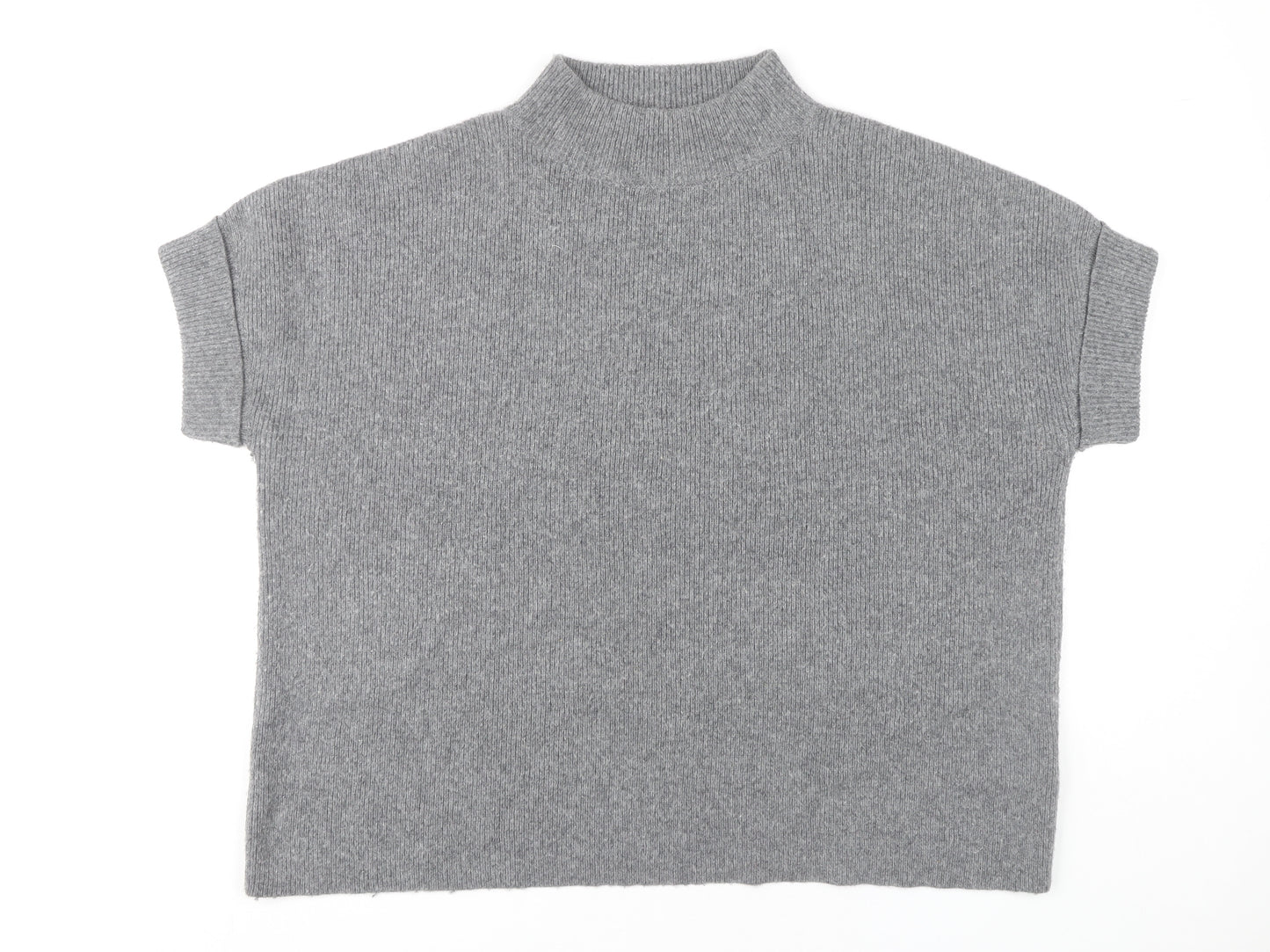 White Stuff Women's Grey Mock Neck Short Sleeve Pullover Jumper M