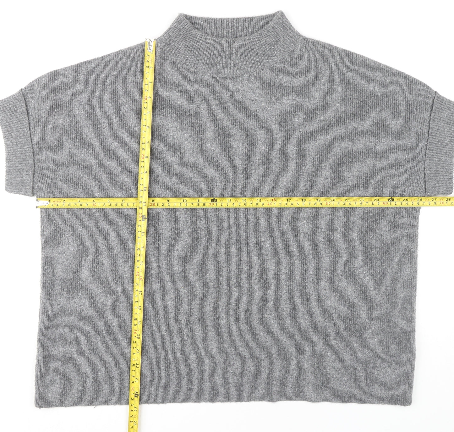 White Stuff Women's Grey Mock Neck Short Sleeve Pullover Jumper M