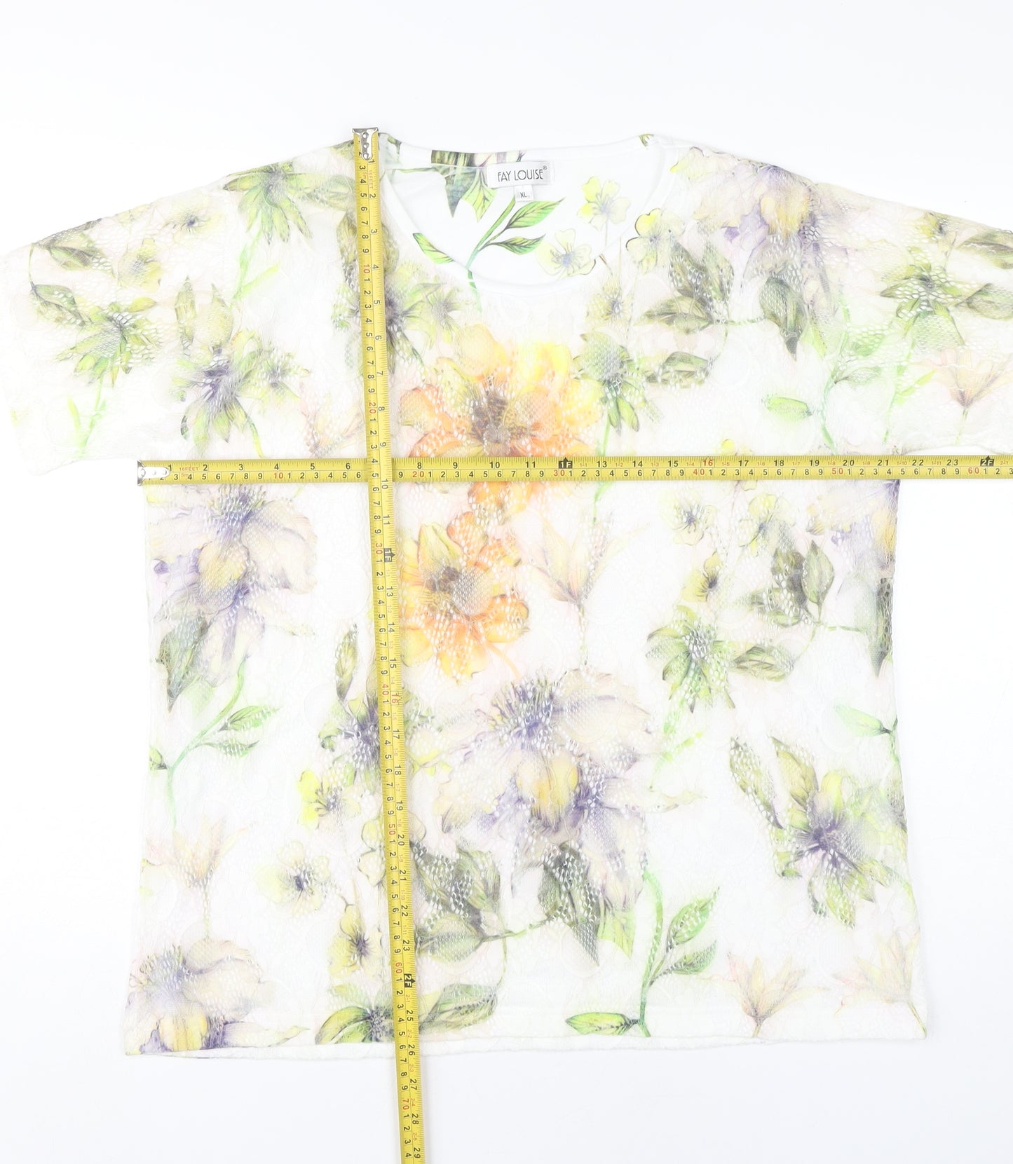 Fay Louise Women’s Multicoloured Floral Lace T-Shirt XL Spring Summer