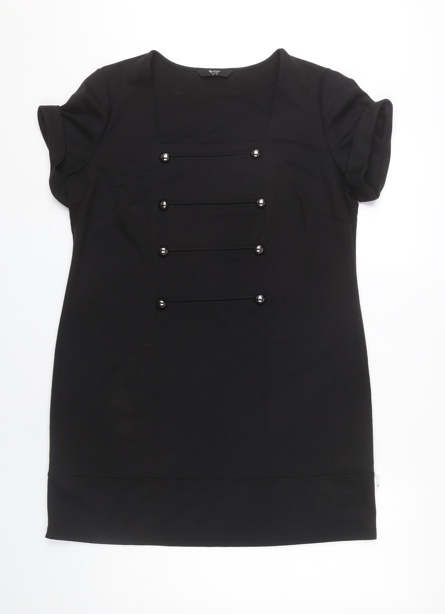 BHS Women’s Black Shift Dress Size 18 Short Sleeve Square Neck Workwear