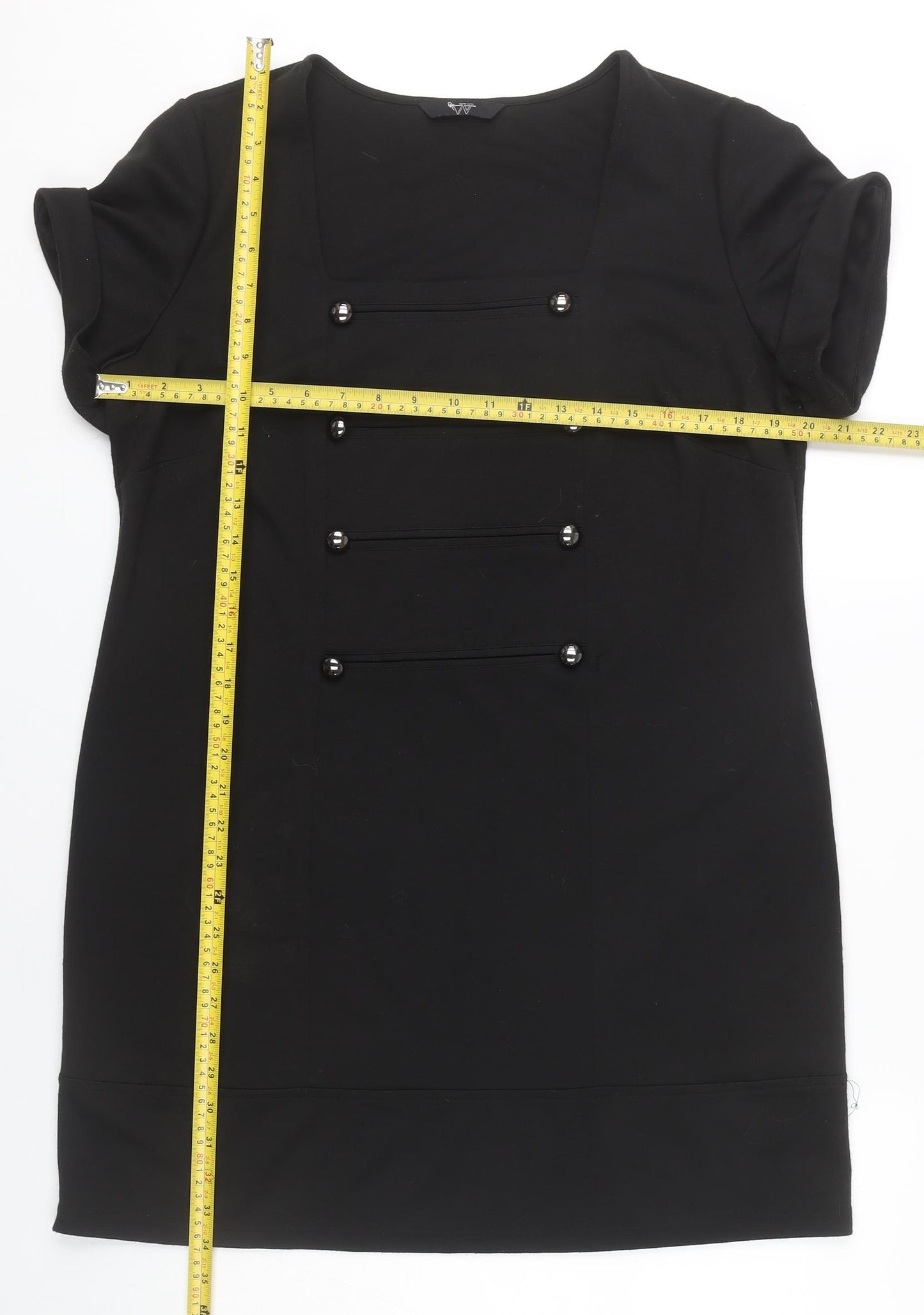 BHS Women’s Black Shift Dress Size 18 Short Sleeve Square Neck Workwear