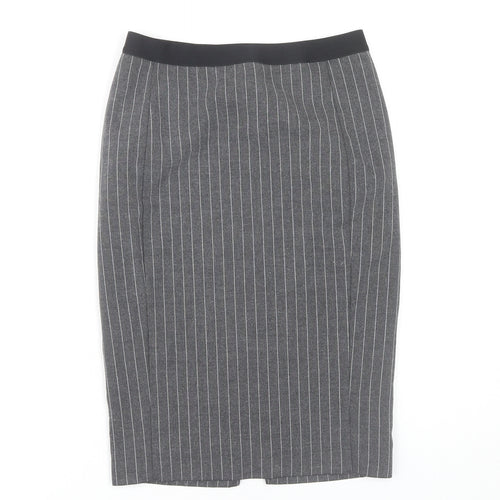 Uniqlo Women Grey Pinstripe XS Knee Length Pencil Skirt Workwear