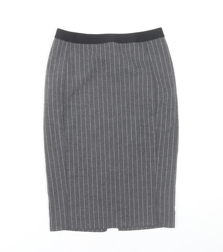 Uniqlo Women Grey Pinstripe XS Knee Length Pencil Skirt Workwear
