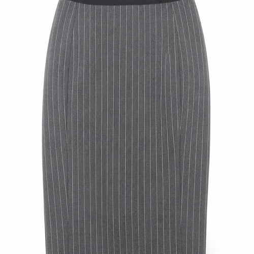 Uniqlo Women Grey Pinstripe XS Knee Length Pencil Skirt Workwear