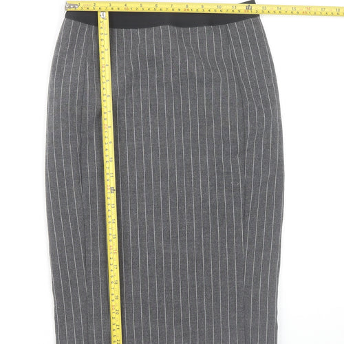 Uniqlo Women Grey Pinstripe XS Knee Length Pencil Skirt Workwear