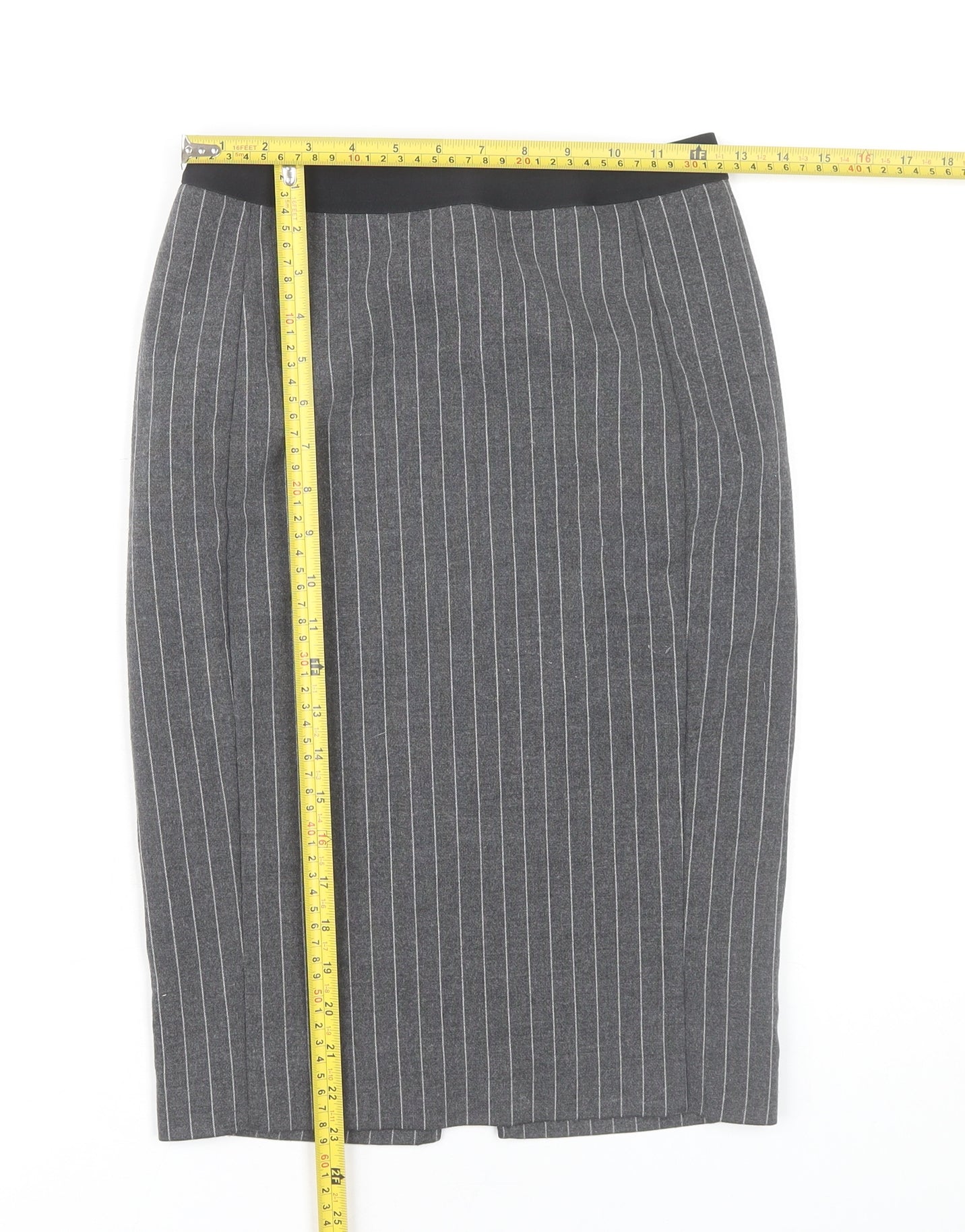 Uniqlo Women Grey Pinstripe XS Knee Length Pencil Skirt Workwear