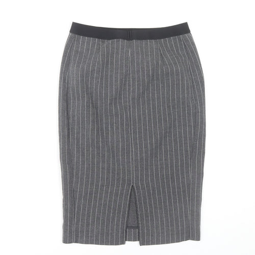 Uniqlo Women Grey Pinstripe XS Knee Length Pencil Skirt Workwear