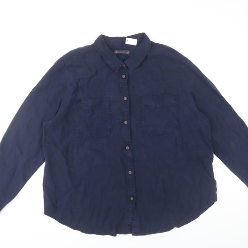 Marks and Spencer Women's Blue Size 18 Long Sleeve Button-Up Shirt