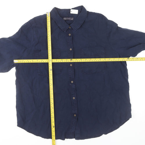 Marks and Spencer Women's Blue Size 18 Long Sleeve Button-Up Shirt