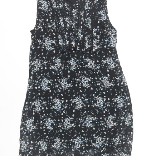 H&M Women’s Black Floral Knee Length Shift Dress Size 14 Sleeveless
