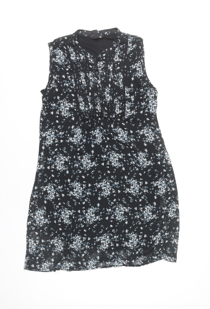 H&M Women’s Black Floral Knee Length Shift Dress Size 14 Sleeveless