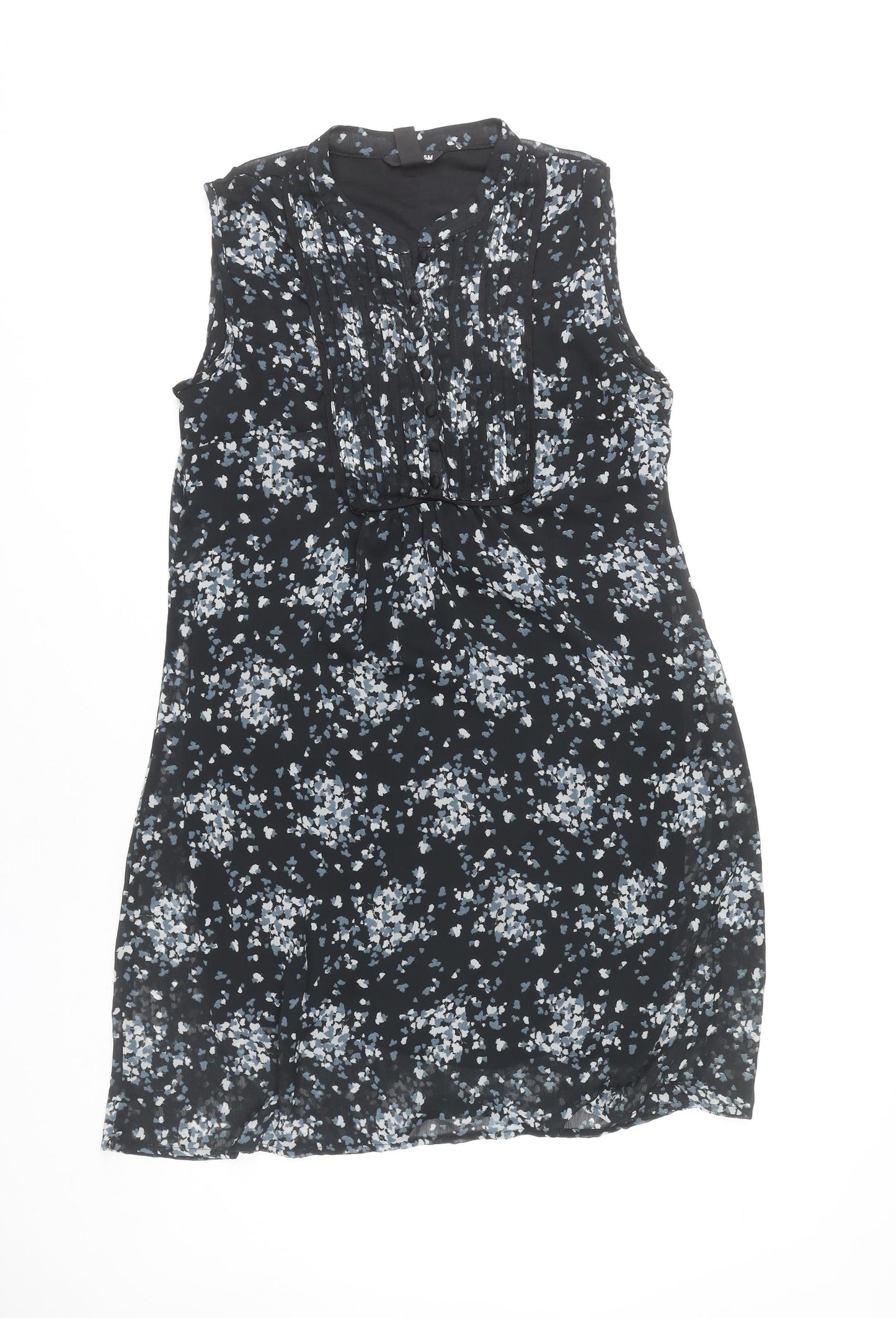 H&M Women’s Black Floral Knee Length Shift Dress Size 14 Sleeveless