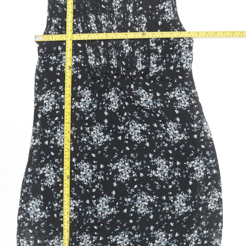 H&M Women’s Black Floral Knee Length Shift Dress Size 14 Sleeveless
