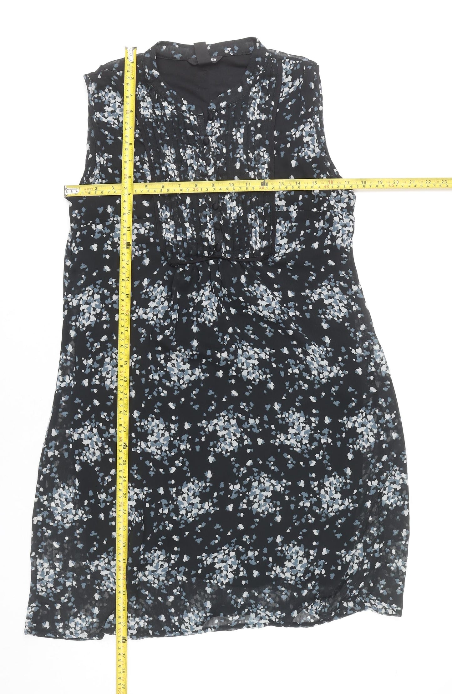 H&M Women’s Black Floral Knee Length Shift Dress Size 14 Sleeveless