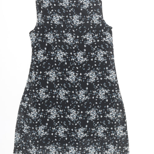 H&M Women’s Black Floral Knee Length Shift Dress Size 14 Sleeveless