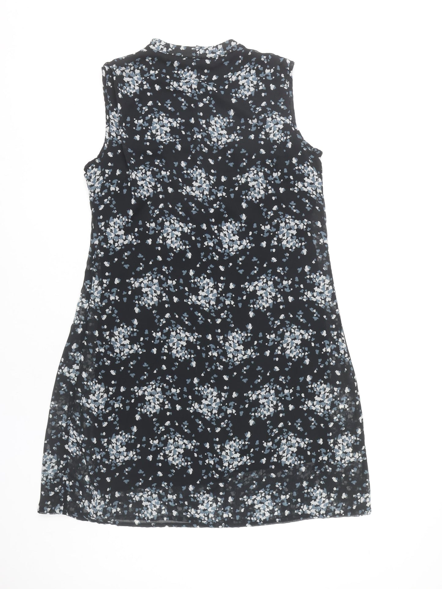 H&M Women’s Black Floral Knee Length Shift Dress Size 14 Sleeveless