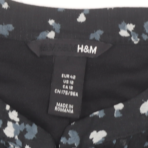 H&M Women’s Black Floral Knee Length Shift Dress Size 14 Sleeveless