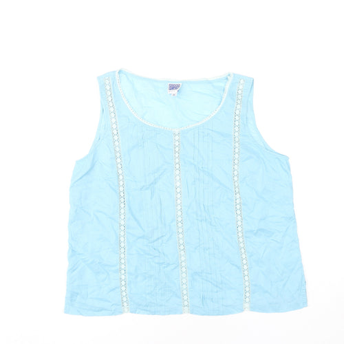 Penny Plain Women's Blue Cotton Crochet Accent Sleeveless Tank Top Size 16