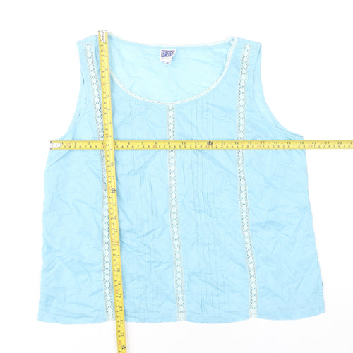Penny Plain Women's Blue Cotton Crochet Accent Sleeveless Tank Top Size 16