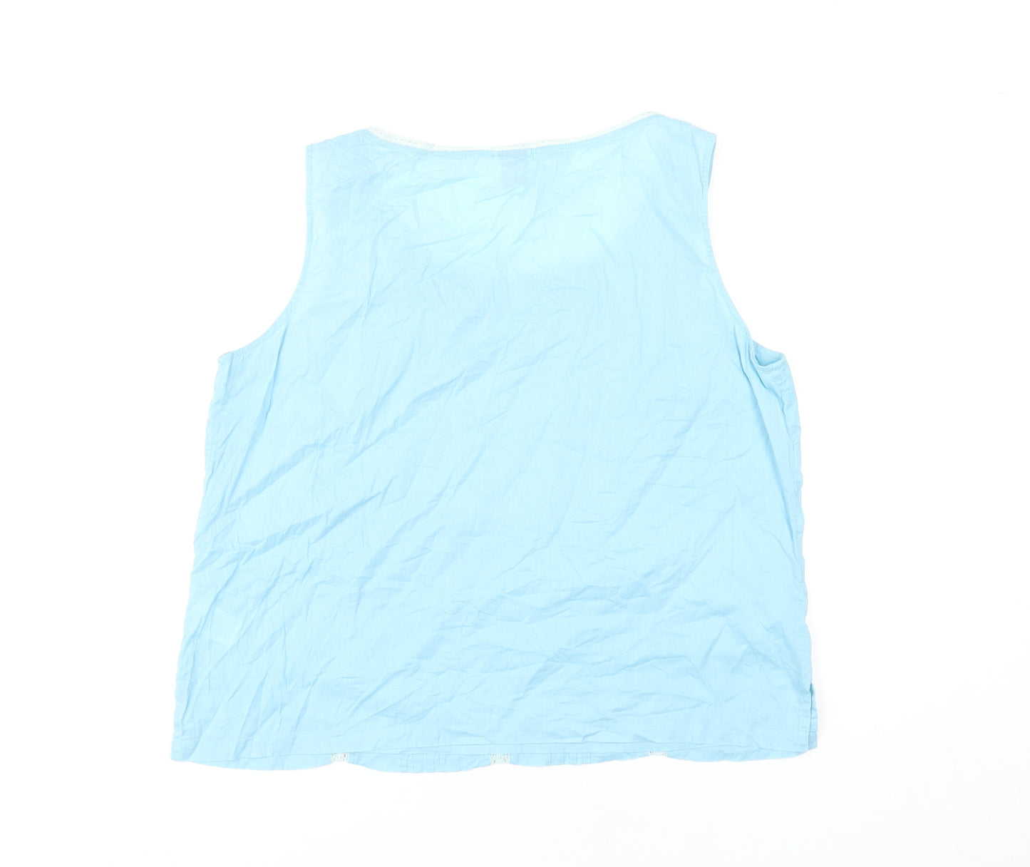 Penny Plain Women's Blue Cotton Crochet Accent Sleeveless Tank Top Size 16