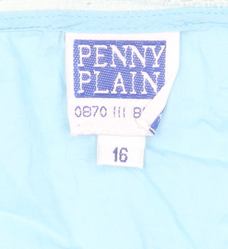Penny Plain Women's Blue Cotton Crochet Accent Sleeveless Tank Top Size 16