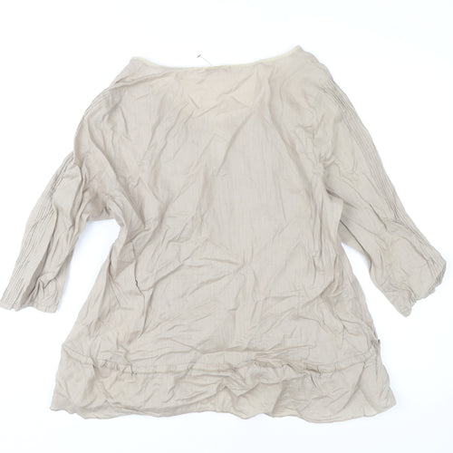 Wrap Women’s Beige Tunic Blouse UK 14 Ramie 3/4 Sleeve Embroidered