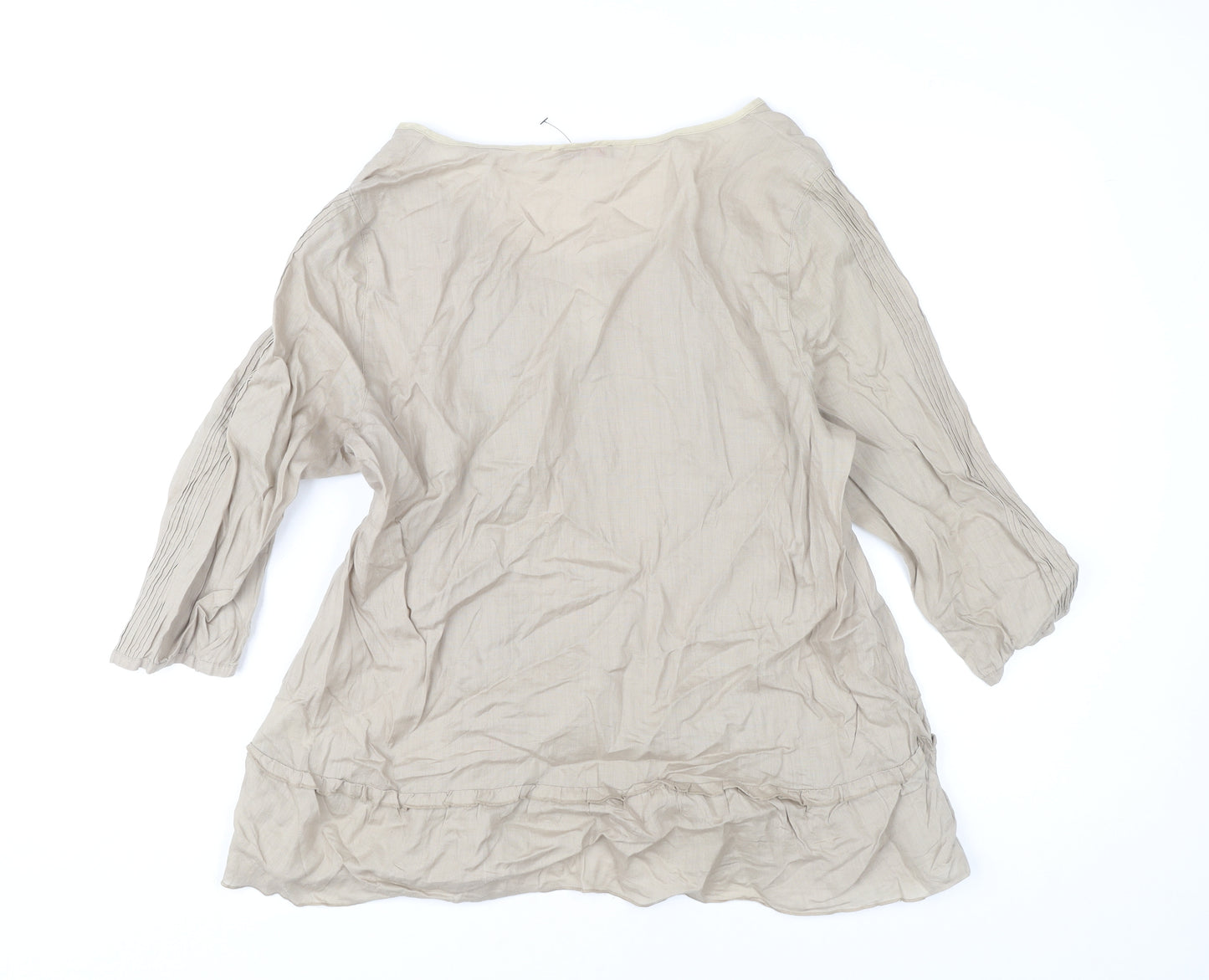 Wrap Women’s Beige Tunic Blouse UK 14 Ramie 3/4 Sleeve Embroidered