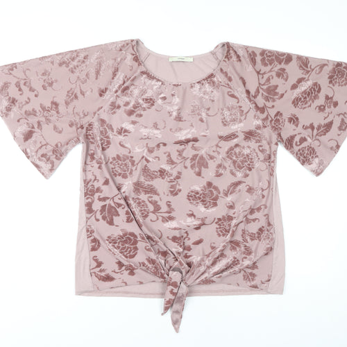 George Women’s Pink Floral Velvet Tie Front Blouse Size 14