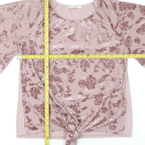 George Women’s Pink Floral Velvet Tie Front Blouse Size 14
