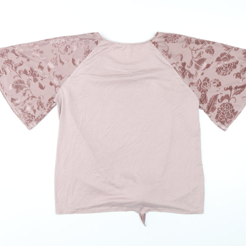 George Women’s Pink Floral Velvet Tie Front Blouse Size 14