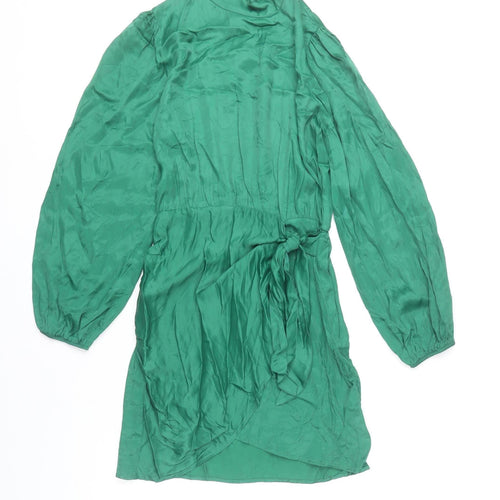Zara Women’s Green XS Shift Dress High Neck Belted Long Sleeve