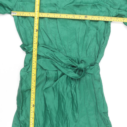 Zara Women’s Green XS Shift Dress High Neck Belted Long Sleeve