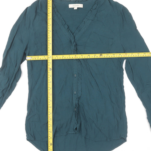 Oasis Women’s Green Viscose Long Sleeve Blouse Size 10 Ruffle Detail