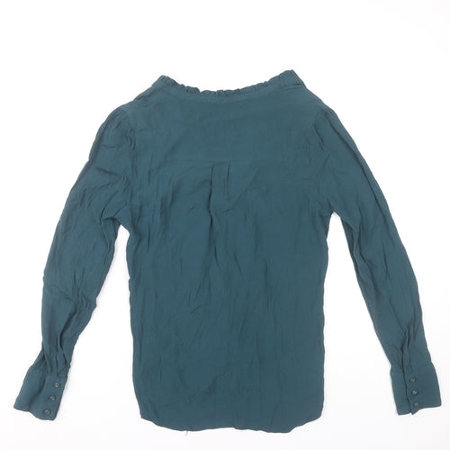 Oasis Women’s Green Viscose Long Sleeve Blouse Size 10 Ruffle Detail