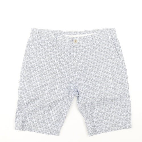 Zara Man Men's Blue Geometric Chino Shorts Size 32 Regular Cotton