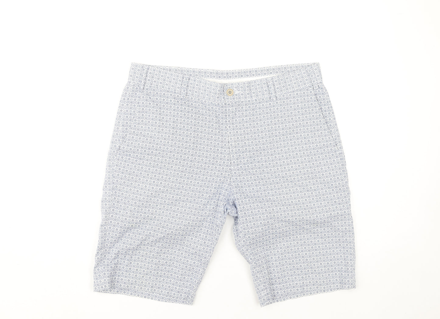 Zara Man Men's Blue Geometric Chino Shorts Size 32 Regular Cotton