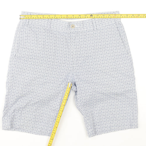 Zara Man Men's Blue Geometric Chino Shorts Size 32 Regular Cotton