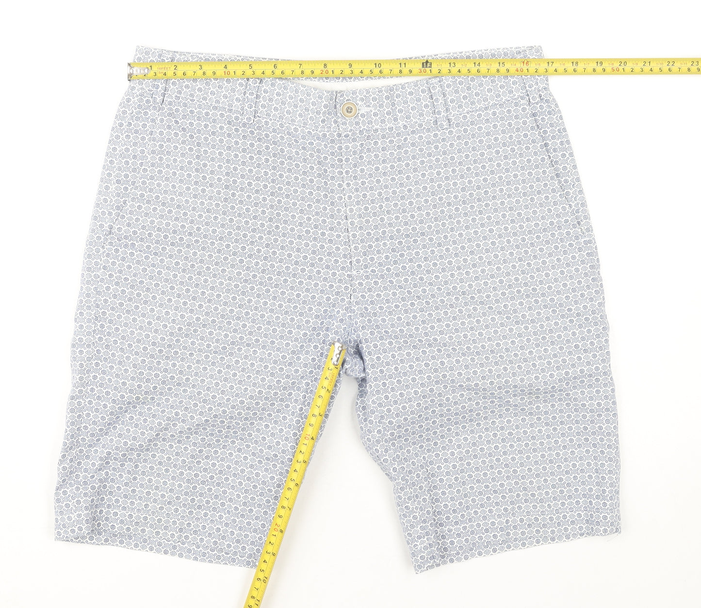 Zara Man Men's Blue Geometric Chino Shorts Size 32 Regular Cotton