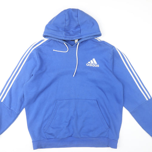 Adidas Men's Blue Pullover Hoodie XL Logo Fleece Long Sleeve Sportswear