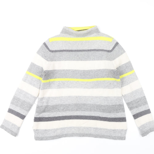 Paul Costelloe Womens Grey Striped Mock Neck Wool Blend Jumper Size 12