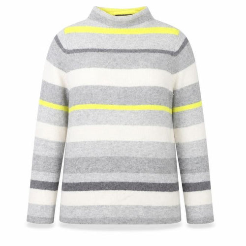 Paul Costelloe Womens Grey Striped Mock Neck Wool Blend Jumper Size 12