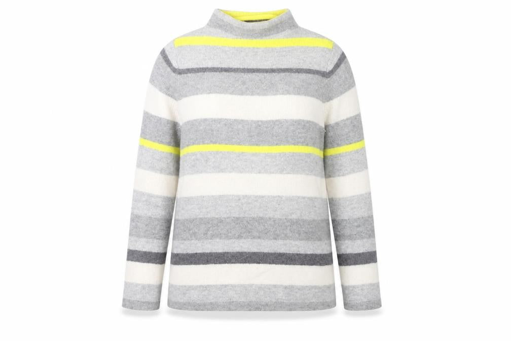 Paul Costelloe Womens Grey Striped Mock Neck Wool Blend Jumper Size 12