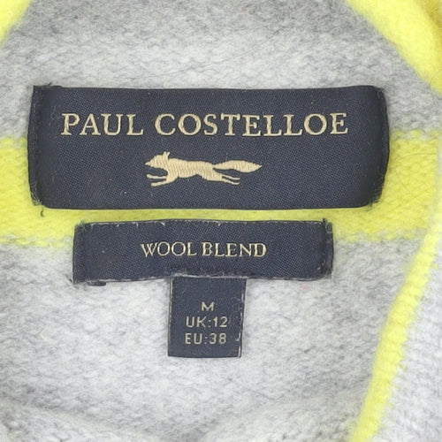 Paul Costelloe Womens Grey Striped Mock Neck Wool Blend Jumper Size 12