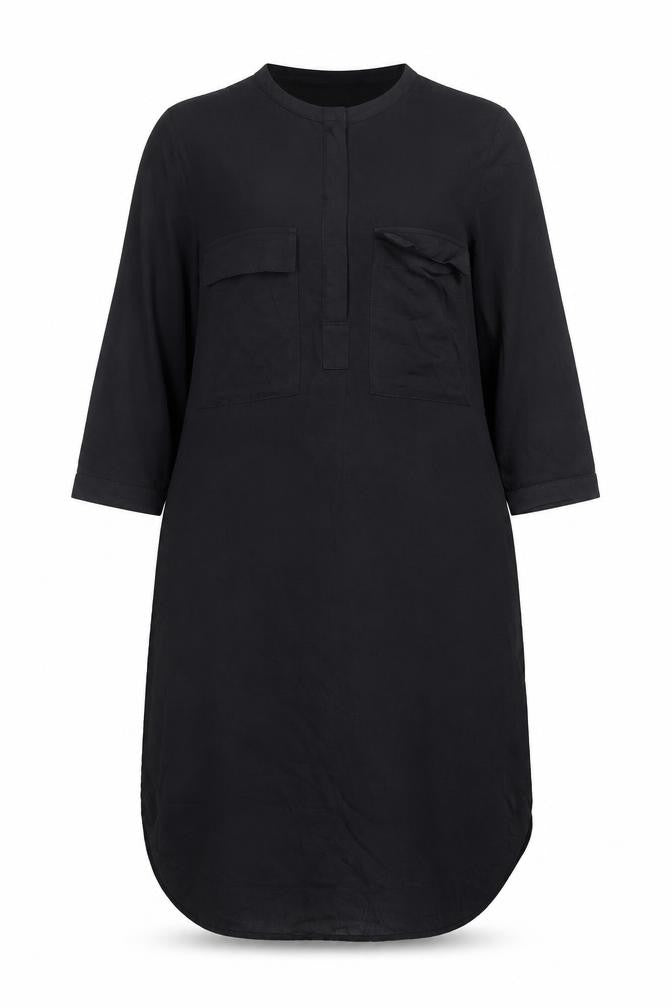 H&M Womens Black Knee Length Shirt Dress UK 8 Viscose 3/4 Sleeve